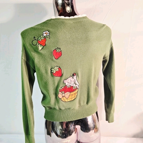 Strawberry Shortcake Crotchet Floral Embroidered Green Cardigan - Picture 3 of 4